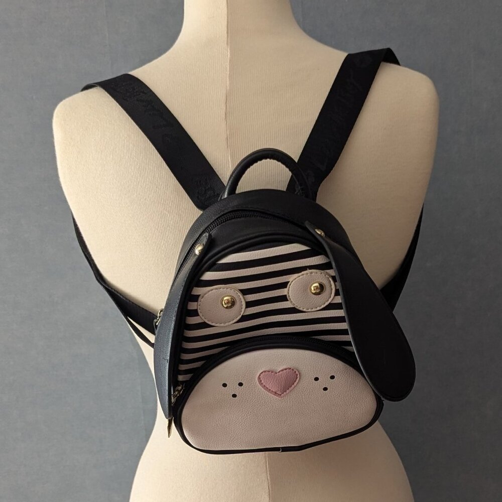 Betsey Johnson Luv Betsey Black and White Cute Puppy Dog Backpack Faux Leather